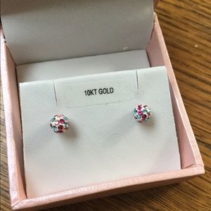 10kt gold pink & blue stud earrings